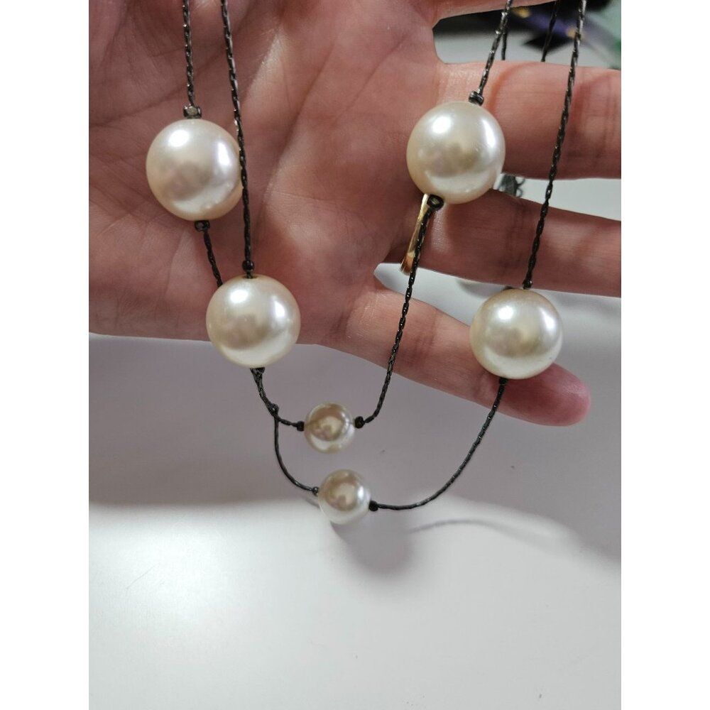 Express Black long faux pearl necklace 42-44"